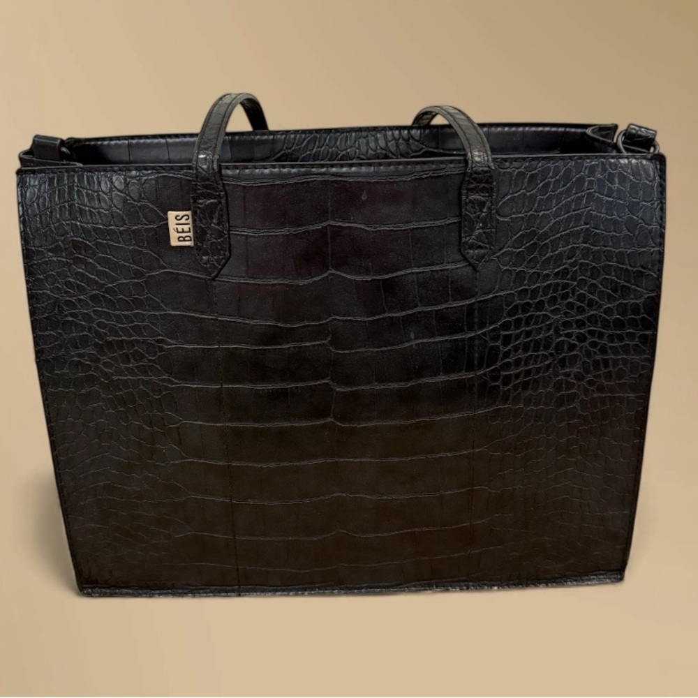 Beis Black Crocodile-Embossed Women’s Tote Bag
